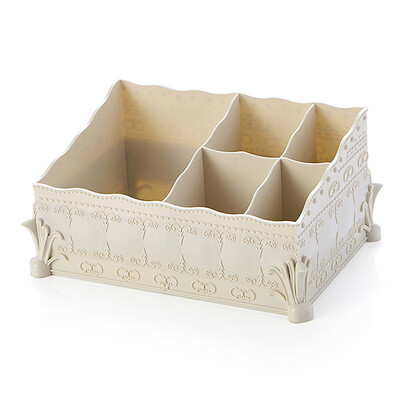 

1 Pcs Comestic Storage Box Makeup Organizer Multi Function Flower Decor Chic Box for Lipsticks Remote Control Pens Phones Grey