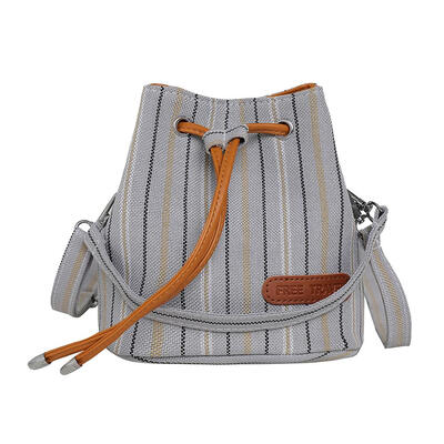 

Canvas Shoulder Handbags Women Stripe Drawstring Beam Port Crossbody Bag