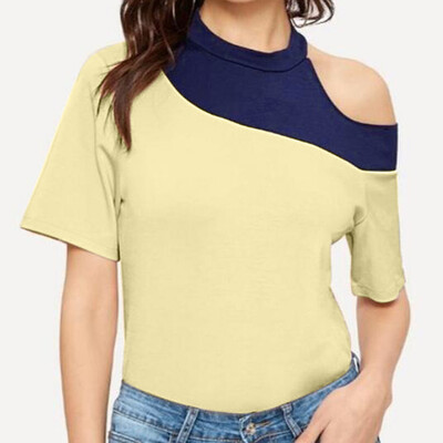

Nomeni Women Summer Fashion Casual Off Shoulder Crop Short Sleeve Sling Tops T-Shirt