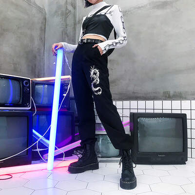 

Embroidery Cargo Pants Women High Waist Pocket Trousers Streetwear Womens