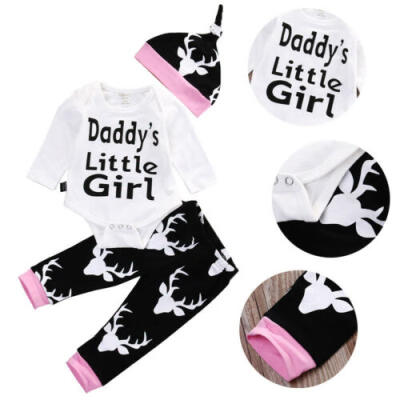 

USA Christmas Newborn Baby Girls Tops Romper Pants Hat Outfits Set Clothes 0-18M