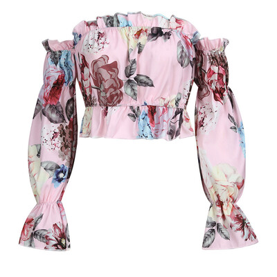 

Women Off Shoulder Bardot Crop Tops Ladies Summer Ruffle Floral T Shirt Blouse