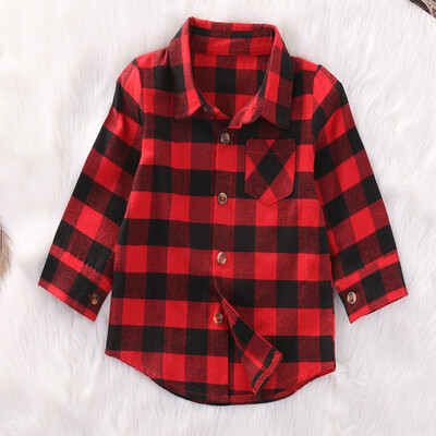

Casual Baby Kids Boys Girl Long Sleeve T Shirt Checks Tops Blouse Clothes Outfit