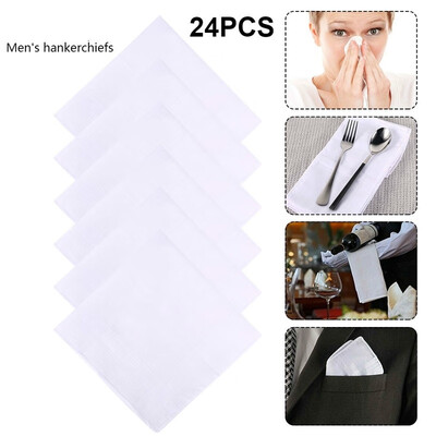 

21224PCS Men Women Cotton Pocket Square Solid Color Towel Handkerchiefs Hanky Hankies Towel