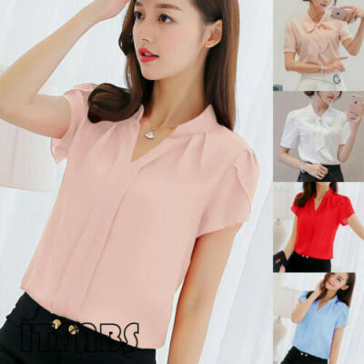 

CA Women Fashion Short Sleeve Office Lady Chiffon Blouse T Shirt Ladies Top