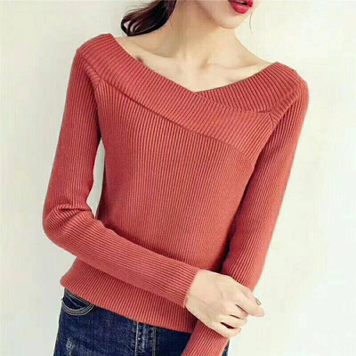 

Women Sexy V-Neck Sweater Long Sleeves Pullover Autumn Winter Shirt Fashion Jumper