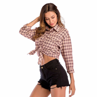 

Womens Shirt Plaid Pattern Turn Down Collar Long Sleeve Casual Top shirts