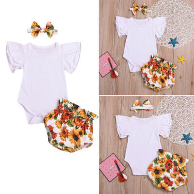 

US Newborn Baby Girl Clothes Romper Tops Shorts Headband Outfit Clothes Set