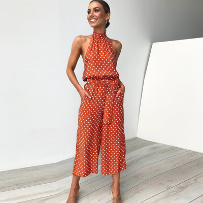 

Starmoon Women Summer Dot Printing Cold Shoulder Sleeveless Rompers Jumpsuit Playsuit