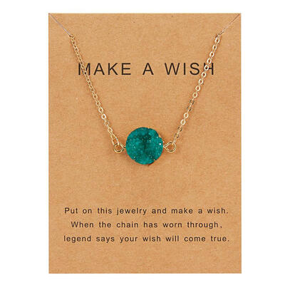

Rinhoo 8 Colors Moon Shape Druzy Necklace Fashion Resin Faux Stone Necklace Gold Color Paper Wish Card Jewelry for Women Girls