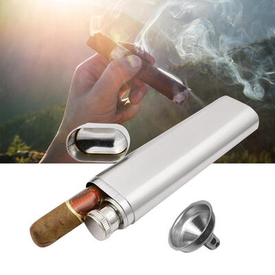 

Greensen Two Tubes Stainless Steel Hip Flask&Cigar Holder Humidor Tube Travel Carry Case Cigar Tube Portable Cigar Case