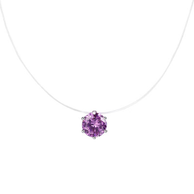 

Women Round Cubic Zirconia Pendant Necklace Invisible Fishing Line Chain Jewelry