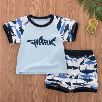 

US Summer Infant Baby Boy Clothes Shark Tops T-shirtShorts Pants Outfits Set