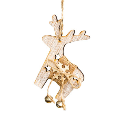 

New Hot Christmas Wooden Elk Socks Stars Tree Pendant With Bells And Hemp Rope Xmas Winter Holiday Hanging Drop Ornaments