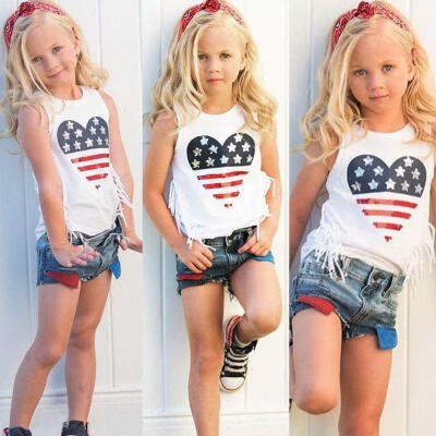 

2PCS Summer Toddler Baby Kids Girls Tops VestShorts Pants Outfits Clothes Set