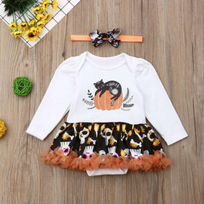 

Cute Infant Kid Girl Halloween Clothes Long Sleeve Romper Tutu Dress Outfits Set