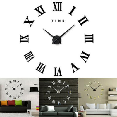 

Large Wall Clock 3D Sticker Roman Numeral Mirror Watch DIY Wall Modern Art Decor