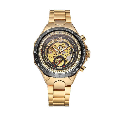 

WINNER High-quality Skeleton Semi Automatic Men Mechanical Watch Big Dial Hand-Winding Business Men Wristwatch