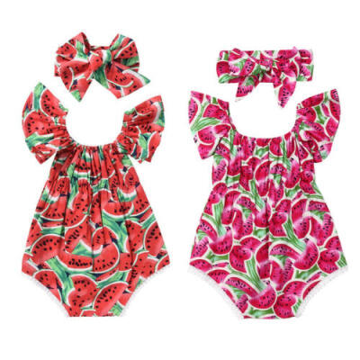 

AU Newborn Baby Girl Watermelon Romper Bodysuit Jumpsuit Headband Outfit Clothes