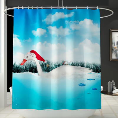 

〖Follure〗Santa Christmas Print Toilet Bathroom Mat And Shower Curtain Four-Piece Set