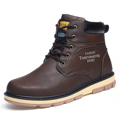 

Mens boots large size Martin boots mens plus velvet warm cotton shoes in the tube short boots fashion non-slip tooling boots