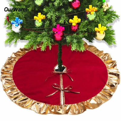 

90cm Red Christmas Tree Non-Woven Skirt with Gold Ruffle Edge Holiday Decorative Accessory