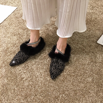 

Internet celebrity wool single shoe woman autumn Korean version of the sharp head of a word with water drill retro flat soled work
