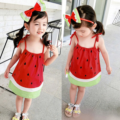 

Toddler Baby Kids Girls Slip Dress Watermelon Casual Ribbons Beach Dress