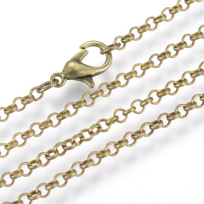 

Iron Rolo Chains Necklace Makings with Lobster Clasps Soldered Antique Bronze 177"45cm