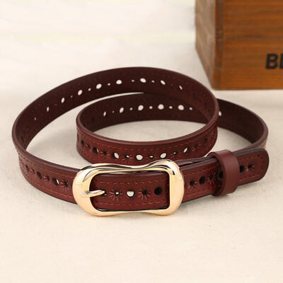 

New ladies leather pin buckle belt two-layer leather belt casual wild hollow belt female