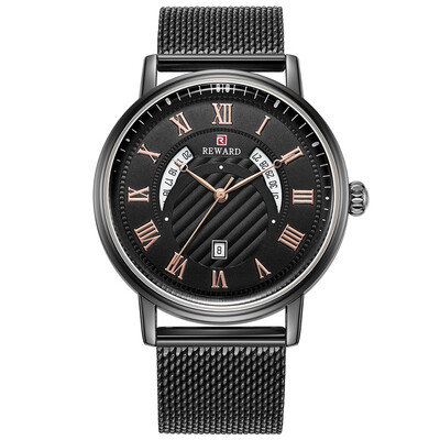 

REWARD RD63063M Men\s Ultra-thin Three-eye Multi-function Mesh Belt Quartz Watch