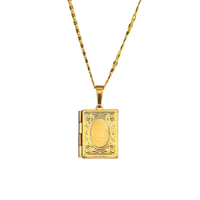 

Unisex 18K Gold Plated Islamic ALLAH Quran Box Photo Locket Pendant Necklace