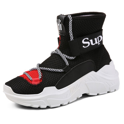 

Autumn sports&leisure couple high shoes male Korean version of the trend hip hop large size increased breathable mesh shoes