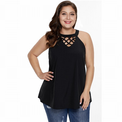 

Solid color T-shirt bottoming shirt round neck sleeveless large size vest top
