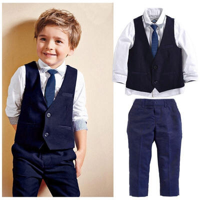 

Fashion New Baby Kids Boys Suit Tops Shirt Waistcoat Tie Pants Formal Flower Boy&acutes 4PCS Outfits Clothes