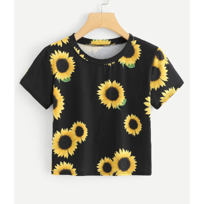 

Nomeni Fashion Womens Casual T-Shirt O-Neck Short Sleeve Sunflower Print Tops Tee