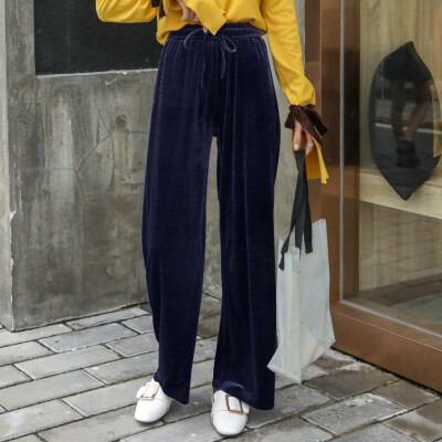 

Tailored Fashion Womens Solid High Waist Drawstring Casual Elastic Waist Wide Leg Pants