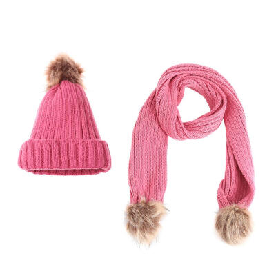 

2pcs Cute Children Girls Pompom Fleece Hats Scarf Kids Winter Warm Set Gift