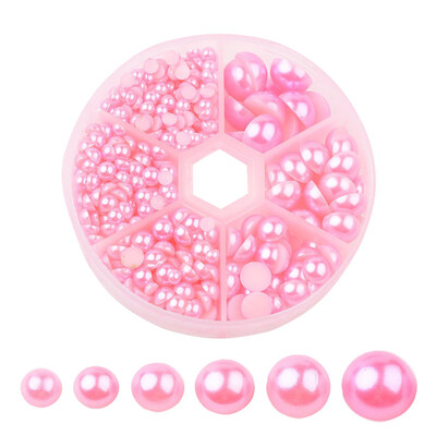 

PH PANDAHALL 1 BoxAbout 690pcs 6 Sizes HotPink Mixed Sizes Flat Back Pearl Cabochon