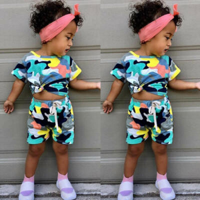 

Cute Toddler Kids Baby Girl Summer Outfits Clothes Camo Print T-shirtShorts Set