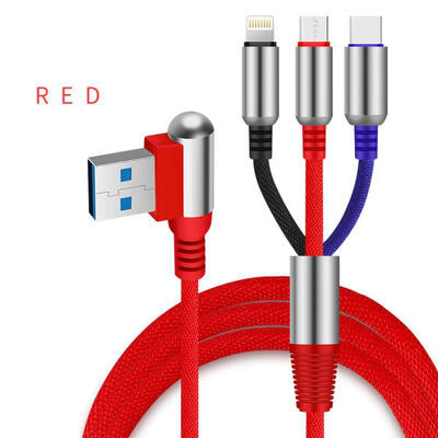 

Universal 3-in-1 1m USB To Micro USB Lightning Type-C 24A Fast Charging Cable Bullet Data Cord For IPhone Android Phones-1m