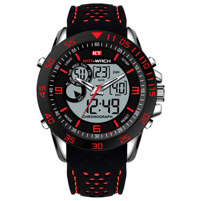 

Watch mens LED luminous double movement sports silicone electronic watch waterproof quartz watch