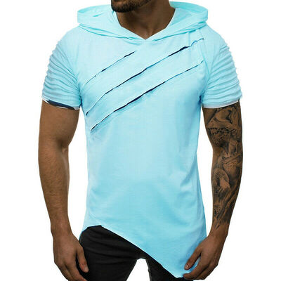 

Fashion Men Short Sleeve Tee Casual Hooded Hoodie Summer T-Shirt Top -2XL