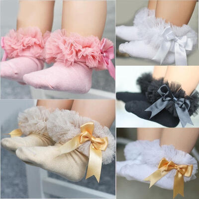 

Baby Girls Kids Princess Bowknot Sock Lace Ruffle Frilly Trim Cotton Ankle Socks