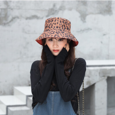 

Leopard print double-sided fisherman hat 2019 summer new cloth Hat ladies Korea Sun Hat casual Sun Hat wholesale