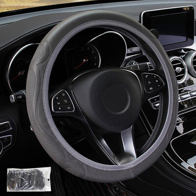 

Black Car Steering Wheel Cover Soft Leather Breathable Anti-slip 15inch38cm