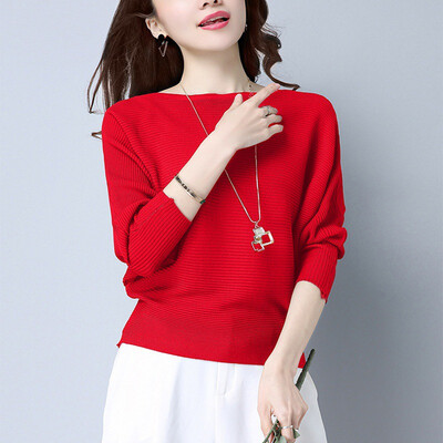 

Autumn Women Batwing Sweaters O Neck Pullovers Loose Knitted Female Jumpers Tops New Arrival Striped Pullovers&Sweaters