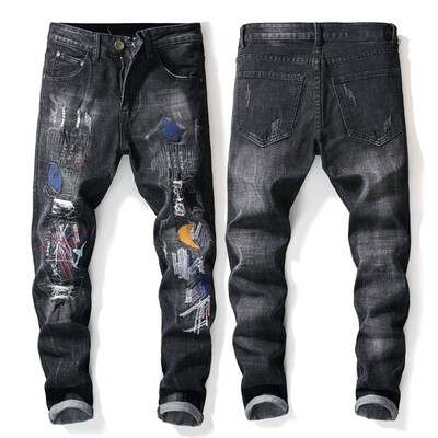 

Gobestart Spring&Summer Mens Casual Pants Trend Printed Pocket Jeans
