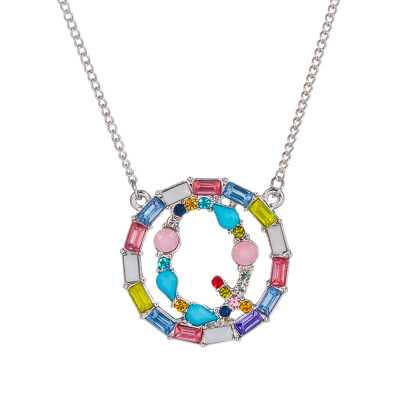 

Multicolor fashion Silver charm 26 Alphabet Round pendant necklace pave zircon initial letter necklaces Couple Name necklace