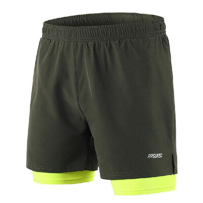 

Men 2 in 1 Running Shorts Quick Drying Breathable Active Training Exercise Jogging Marathon Cycling Shorts